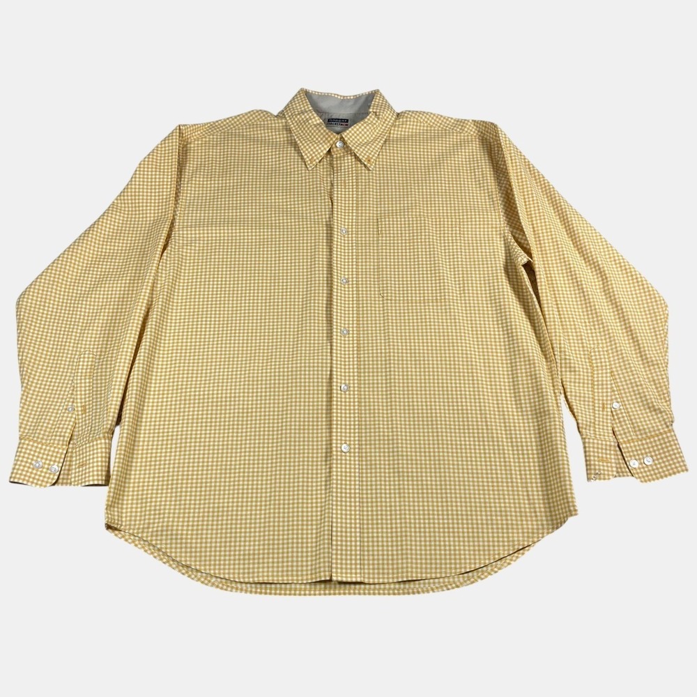 Haggar ForeverNew Yellow Gingham Check Cotton Button Down Shirt Men's Size Large